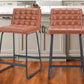 Set of Two 26" Brown And Black Faux Leather And Steel Counter Height Bar Chairs