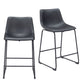 Set of Two 24" Black Faux Leather and Steel Counter Height Bar Chairs