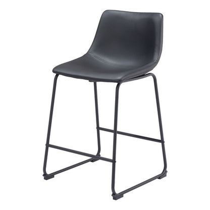 Set of Two 24" Black Faux Leather and Steel Counter Height Bar Chairs