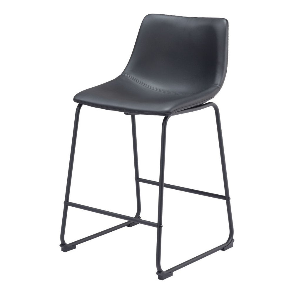 Set of Two 24" Black Faux Leather and Steel Counter Height Bar Chairs