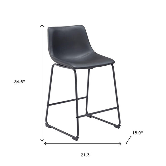 Set of Two 24" Black Faux Leather And Steel Counter Height Bar Chairs