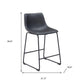 Set of Two 24" Black Faux Leather and Steel Counter Height Bar Chairs