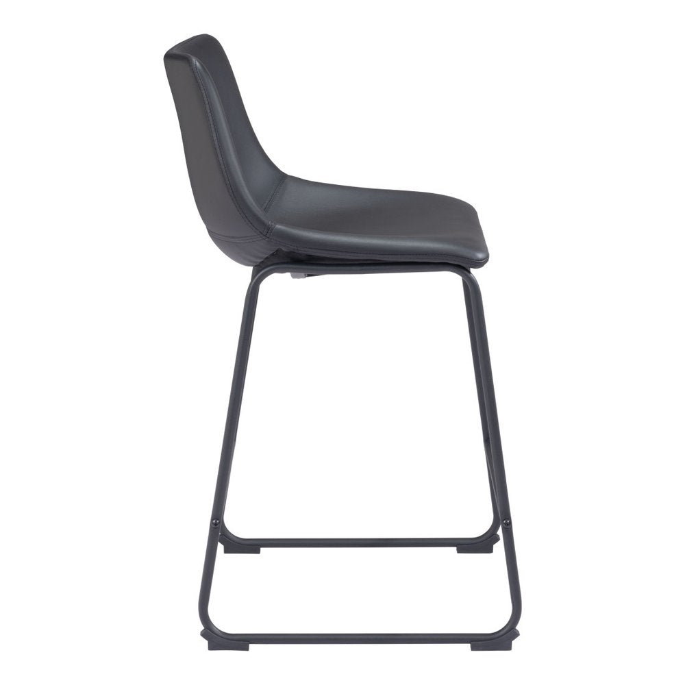 Set of Two 24" Black Faux Leather and Steel Counter Height Bar Chairs