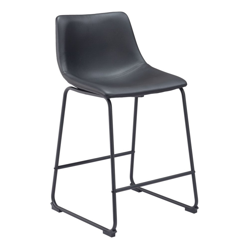 Set of Two 24" Black Faux Leather and Steel Counter Height Bar Chairs