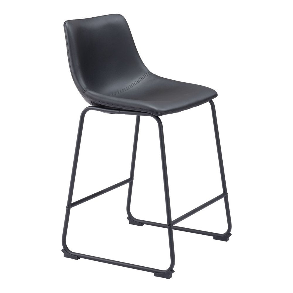 Set of Two 24" Black Faux Leather and Steel Counter Height Bar Chairs
