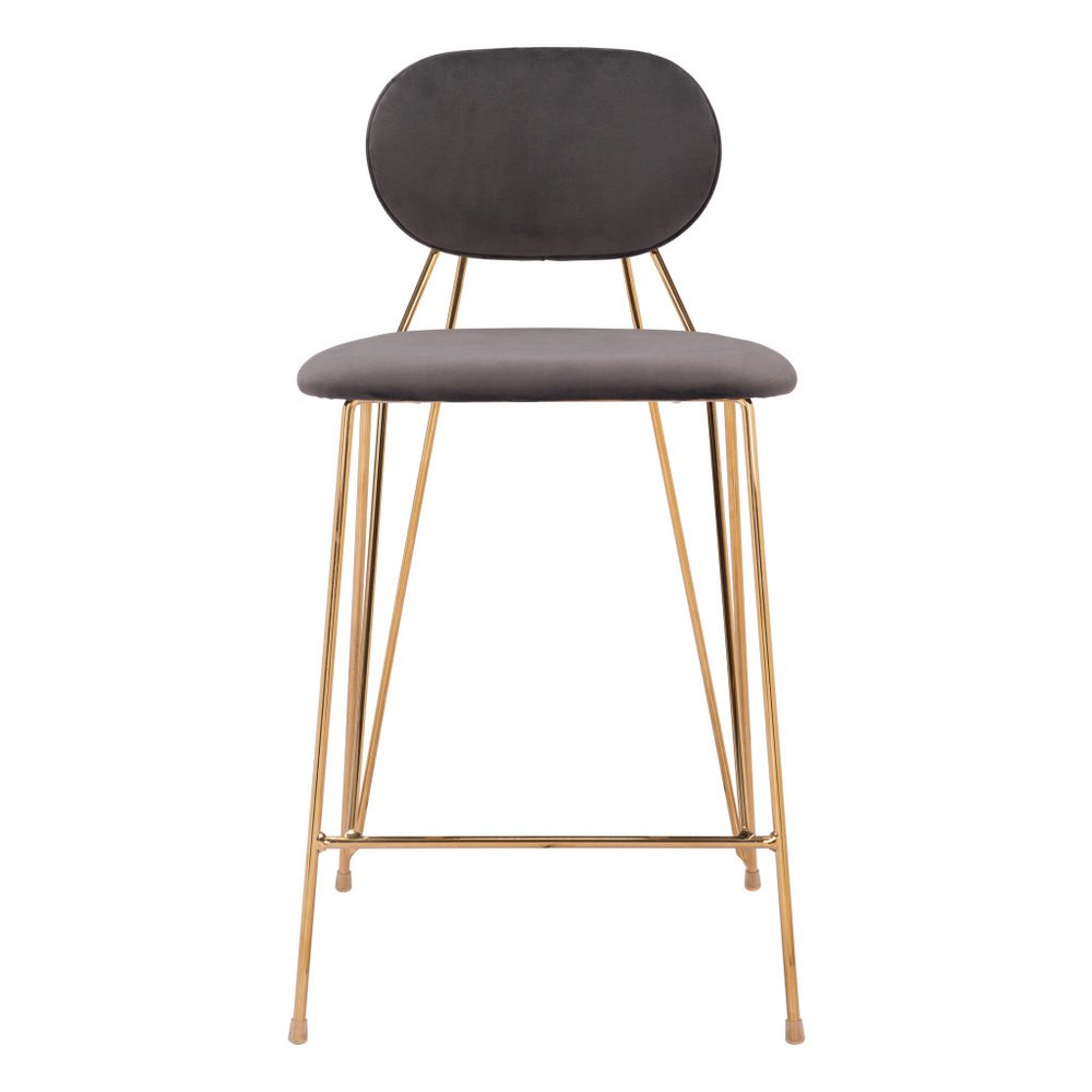 Set of Two 26" Gray and Gold Velvet and Steel Low Back Counter Height Bar Chairs