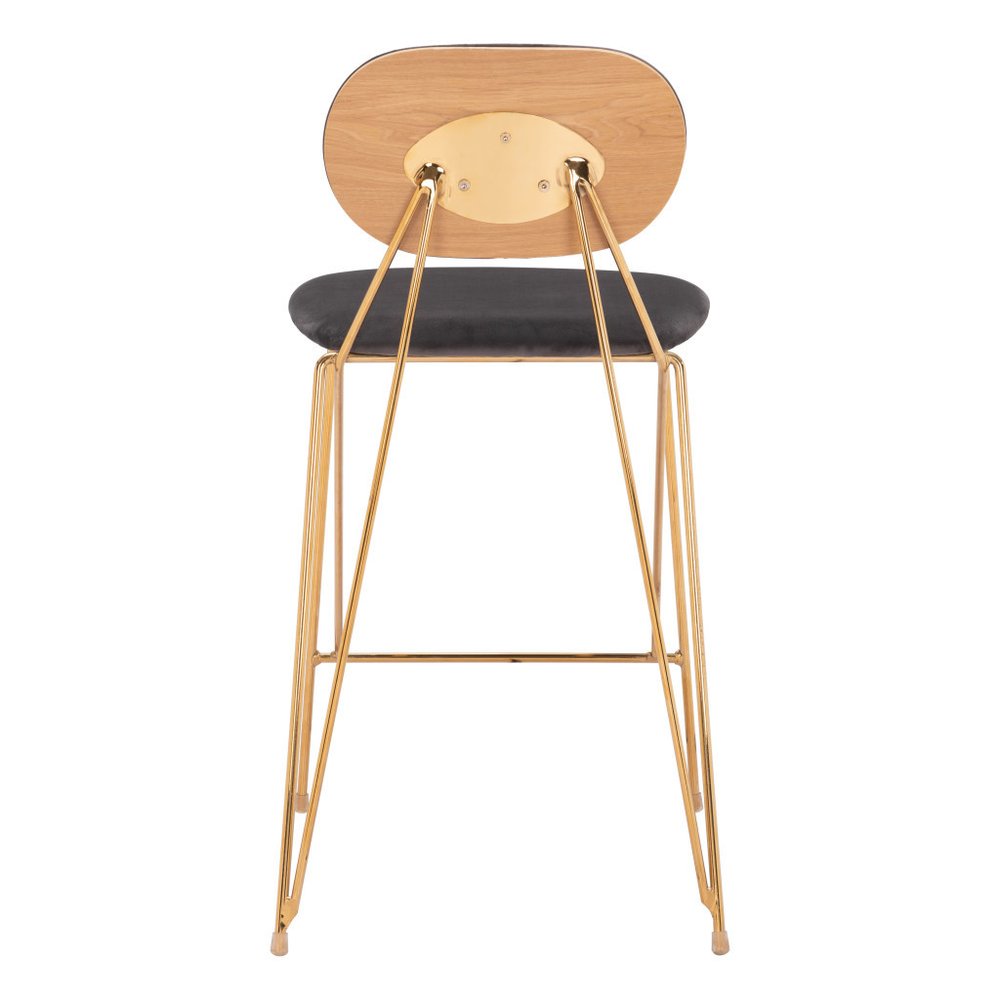 Set of Two 26" Gray and Gold Velvet and Steel Low Back Counter Height Bar Chairs