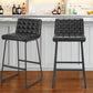 Set of Two 30" Black Faux Leather And Steel Bar Height Bar Chairs