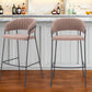 Set of Two 30" Brown and Black Shearling and Steel Low Back Bar Height Bar Chairs