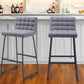 Set of Two 30" Gray And Black Fabric And Steel Bar Height Bar Chairs