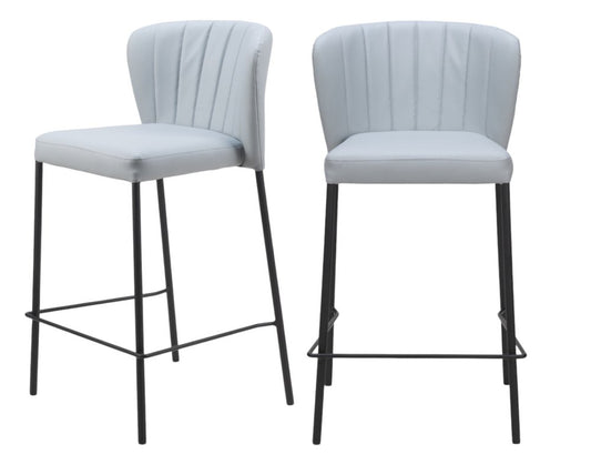 Set of Two 26" Gray And Black Faux Leather And Fabric And Steel Counter Height Bar Chairs