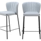 Set of Two 26" Gray And Black Faux Leather And Steel Counter Height Bar Chairs