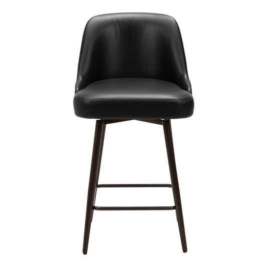 26" Black And Bronze Faux Leather And Fabric And Steel Counter Height Swivel Bar Chair