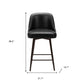 26" Black And Bronze Faux Leather And Steel Counter Height Swivel Bar Chair