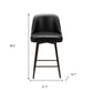 26" Black And Bronze Faux Leather And Steel Counter Height Swivel Bar Chair