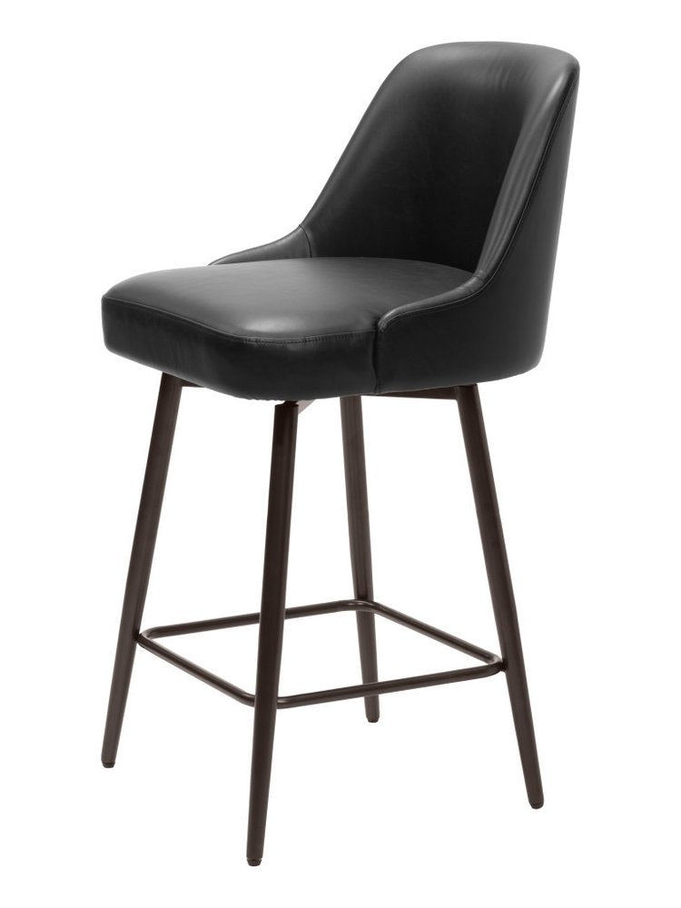 26" Black And Bronze Faux Leather And Steel Counter Height Swivel Bar Chair