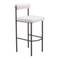 Set of Two 30" Ivory and Black Shearling and Steel Low Back Bar Height Bar Chairs