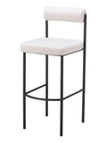 Set of Two 30" Ivory and Black Shearling and Steel Low Back Bar Height Bar Chairs