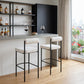 Set of Two 30" Ivory and Black Shearling and Steel Low Back Bar Height Bar Chairs