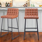 Set of Two 30" Brown And Black Faux Leather And Steel Bar Height Bar Chairs