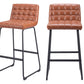 Set of Two 30" Brown And Black Faux Leather And Steel Bar Height Bar Chairs
