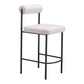 Set of Two 26" Ivory and Black Faux Shearling and Steel Low Back Counter Height Bar Chairs