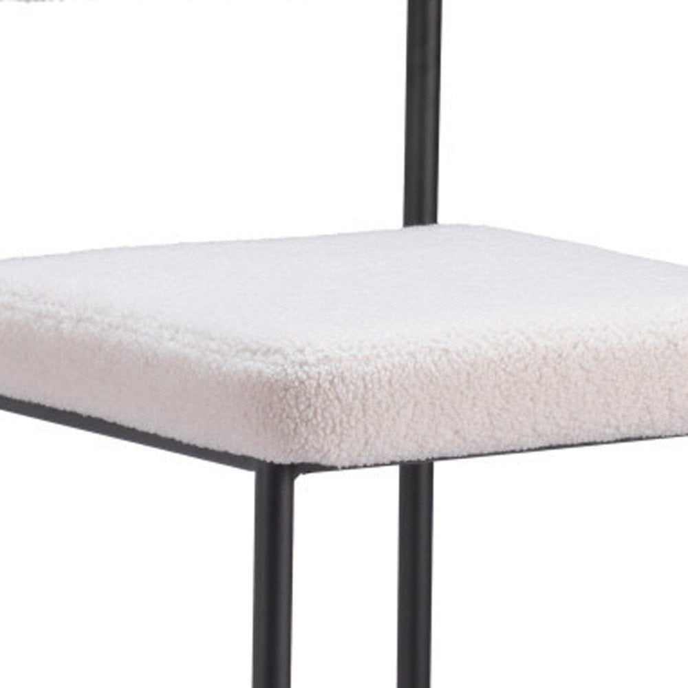 Set of Two 26" Ivory and Black Faux Shearling and Steel Low Back Counter Height Bar Chairs