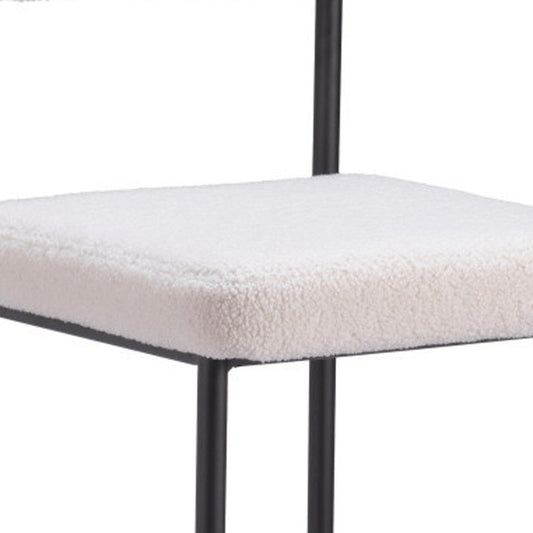 Set of Two 26" Ivory And Black Faux Shearling And Steel Low Back Counter Height Bar Chairs