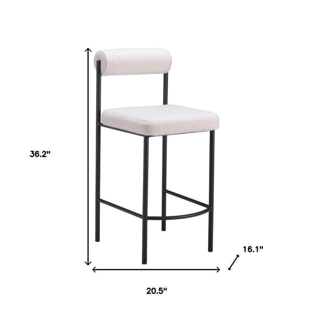 Set of Two 26" Ivory and Black Faux Shearling and Steel Low Back Counter Height Bar Chairs