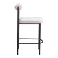 Set of Two 26" Ivory and Black Faux Shearling and Steel Low Back Counter Height Bar Chairs