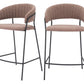 Set of Two 26" Brown and Black Shearling and Steel Low Back Counter Height Bar Chairs