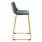Set of Two 29" Green And Gold Faux Leather And Steel Bar Height Bar Chairs