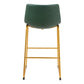 Set of Two 29" Green And Gold Faux Leather And Steel Bar Height Bar Chairs