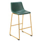 Set of Two 29" Green And Gold Faux Leather And Steel Bar Height Bar Chairs