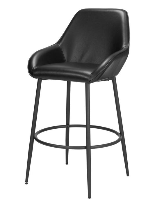 Set of Two 30" Black Faux Leather And Fabric And Steel Bar Height Bar Chairs