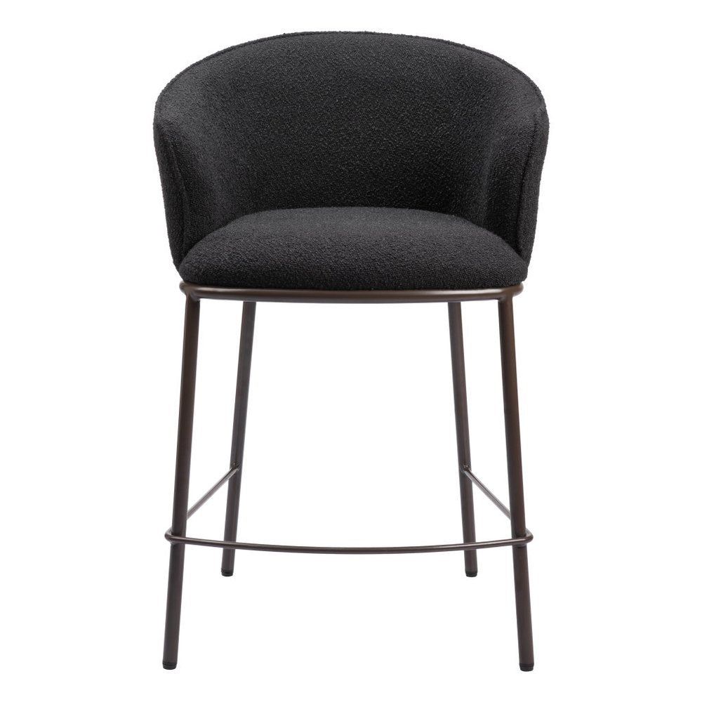 26" Black and Bronze Shearling and Steel Counter Height Bar Chair