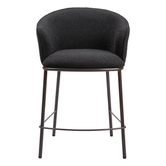 26" Black and Bronze Shearling and Steel Counter Height Bar Chair