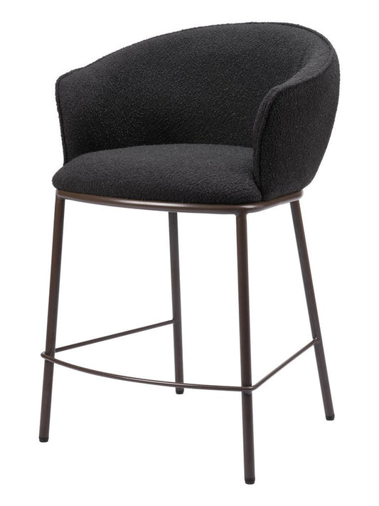 26" Black And Bronze Shearling And Fabric And Steel Counter Height Bar Chair