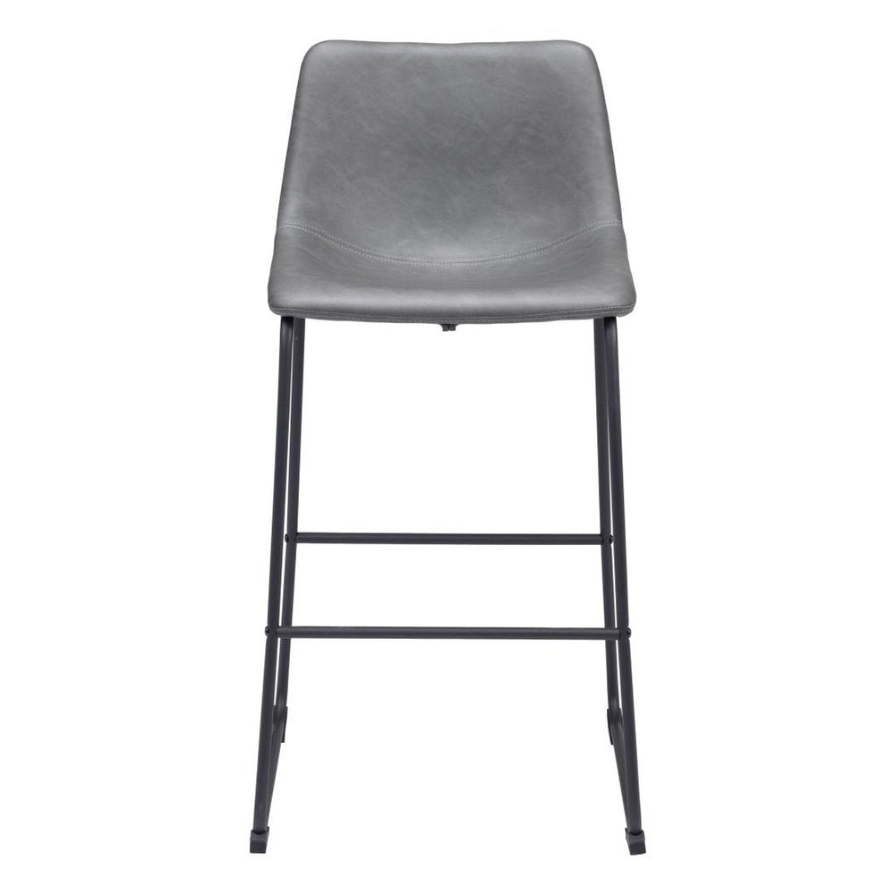 Set of Two 29" Charcoal and Black Faux Leather and Steel Counter Height Bar Chairs
