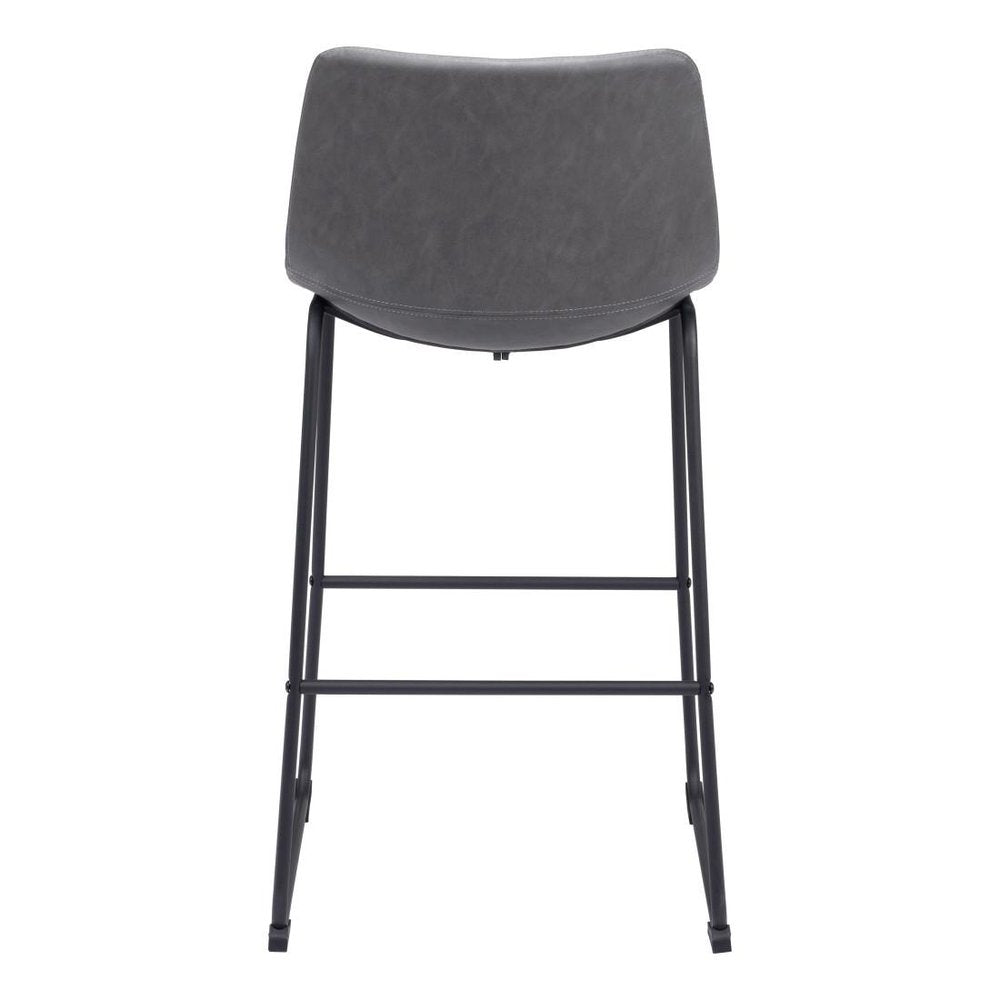 Set of Two 29" Charcoal and Black Faux Leather and Steel Counter Height Bar Chairs