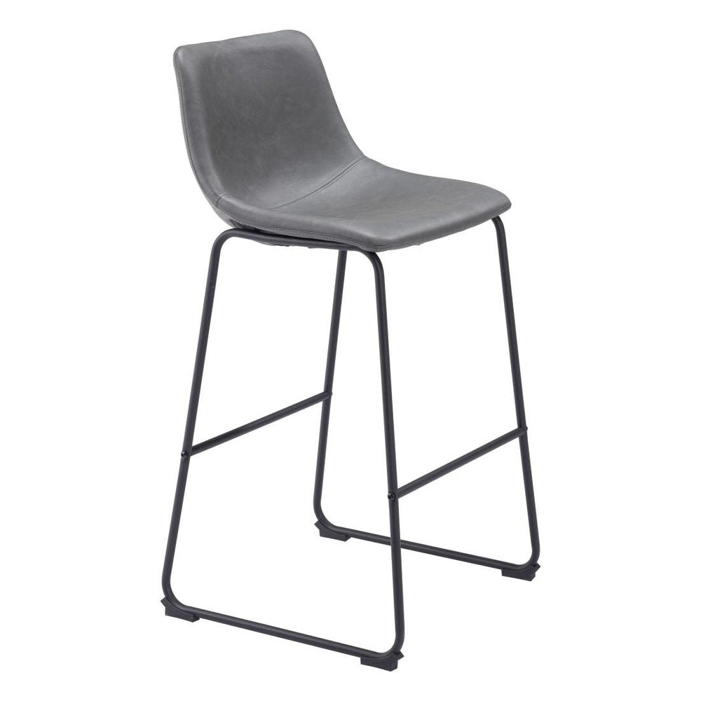 Set of Two 29" Charcoal and Black Faux Leather and Steel Counter Height Bar Chairs