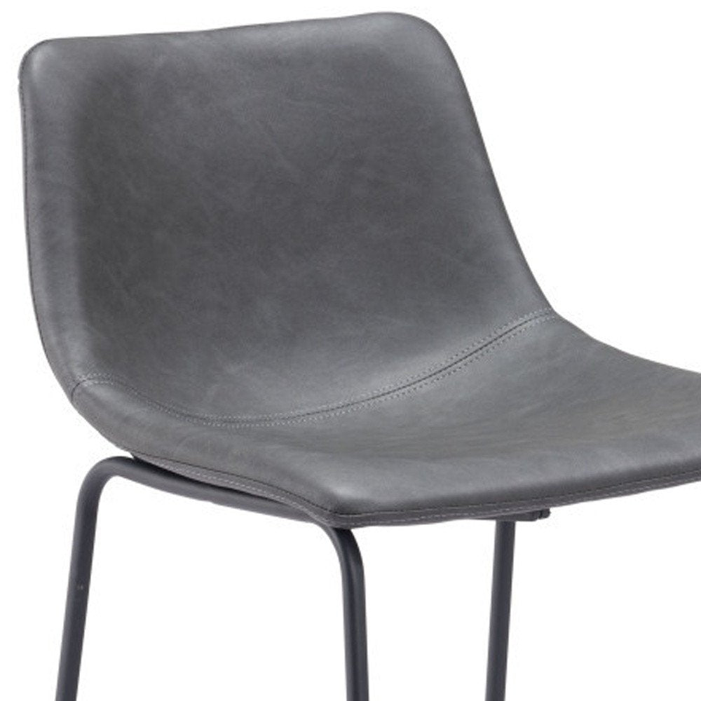 Set of Two 29" Charcoal and Black Faux Leather and Steel Counter Height Bar Chairs