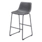 Set of Two 29" Charcoal and Black Faux Leather and Steel Counter Height Bar Chairs