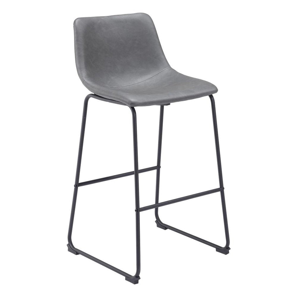Set of Two 29" Charcoal and Black Faux Leather and Steel Counter Height Bar Chairs