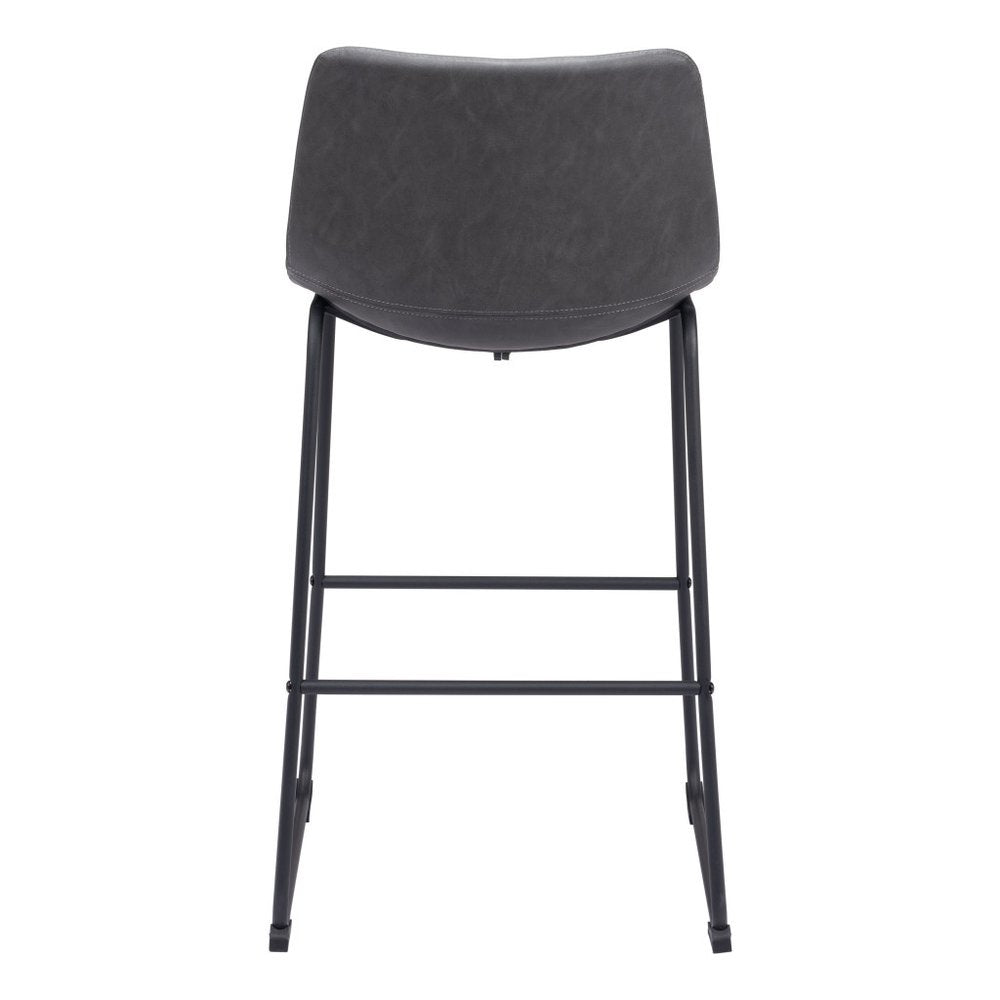 Set of Two 29" Charcoal and Black Faux Leather and Steel Counter Height Bar Chairs