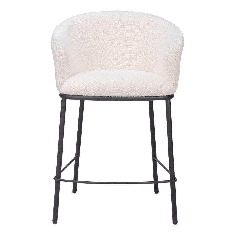 26" Ivory And Black Shearling And Fabric And Steel Counter Height Bar Chair