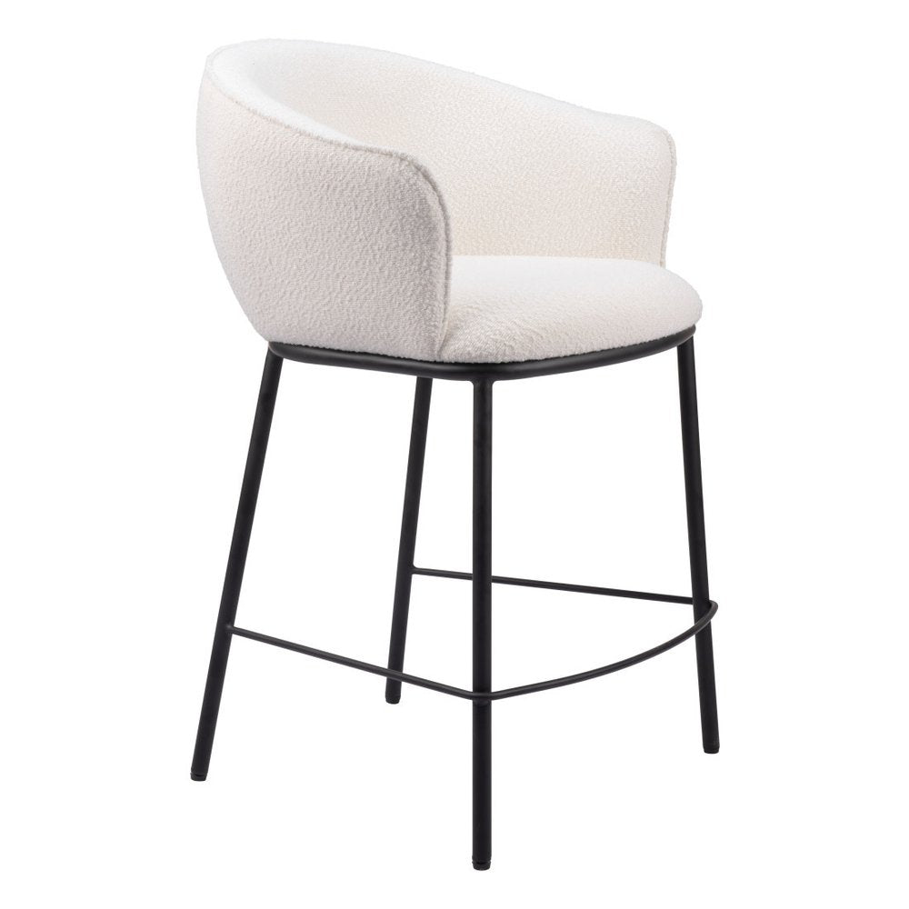 26" Ivory And Black Shearling And Fabric And Steel Counter Height Bar Chair