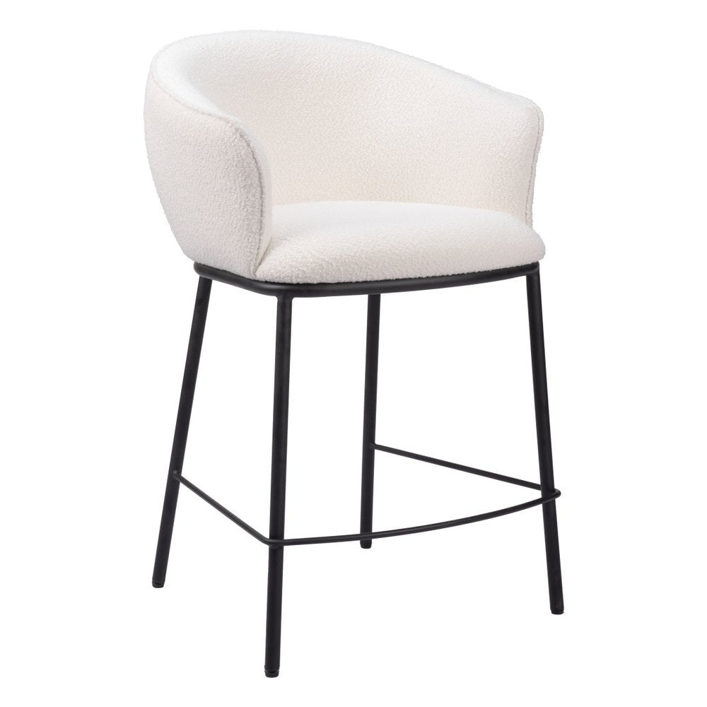 26" Ivory And Black Shearling And Fabric And Steel Counter Height Bar Chair