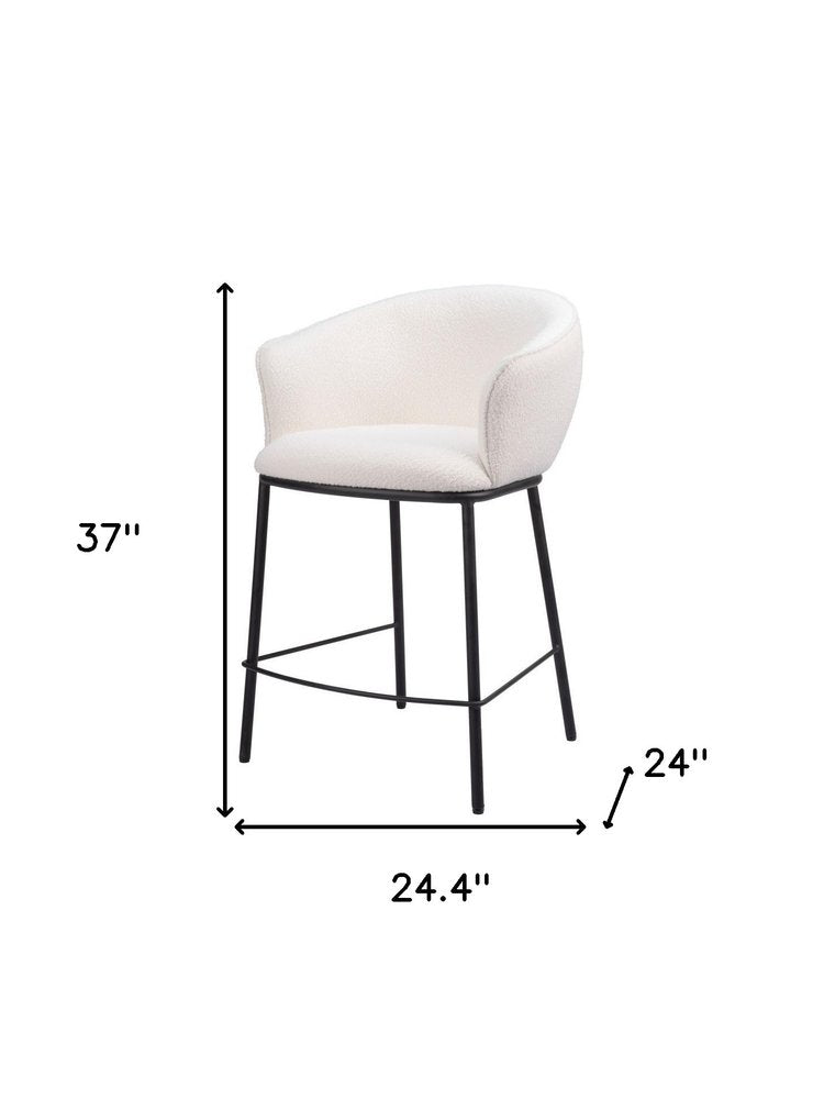 26" Ivory And Black Shearling And Fabric And Steel Counter Height Bar Chair