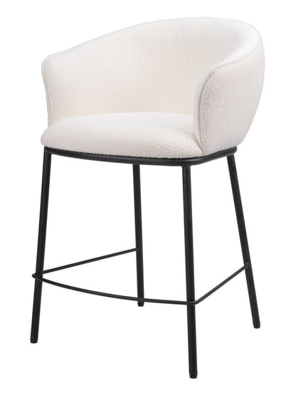 26" Ivory And Black Shearling And Fabric And Steel Counter Height Bar Chair
